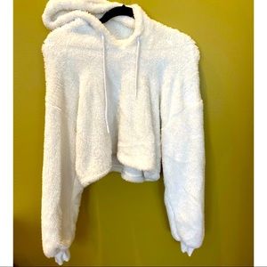 Forever 21 fur teddy cropped hoodie sweater